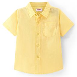 Babyhug Linen Woven Half Sleeves Solid Shirt - Yellow-image-4