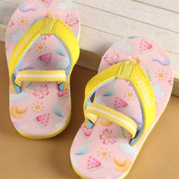 Cute Walk by Babyhug Flip Flops with Back Strap Closure & Watermelon Print - Yellow-image-88