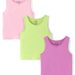 Pine Kids Cotton Knit Sleeveless Solid Color Vests Pack of 3 (Colour & Print May Vary)-6