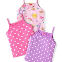 Babyhug 100% Cotton Knit Sleeveless Slips with Polka Dots Tropical Theme & Hearts Print Pack of 3 - Light Pink Lilac & Pink-image-74