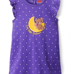 Babyhug Cotton Knit Frill Sleeves A Line Nighty with Polka Dots & Bear Print - Violet-image-44