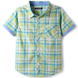 Pine Kids Cotton Woven Half Sleeves Checks Shirt - Light Green & Blue-image-100