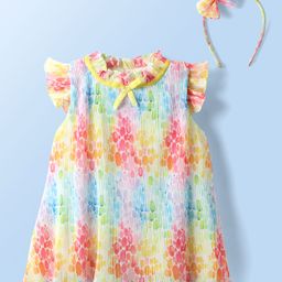 ToffyHouse Woven Frill Sleeves Printed Frock With Headband - Multicolor-picture-15