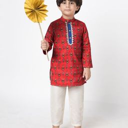 Lil' Drama Full Sleeves Floral Motifs Printed Kurta Pant Set - Red-picture-18