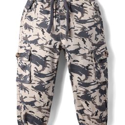 Babyhug Twill Full Length Trousers with Stretch & Camouflage Print - Beige-image-98