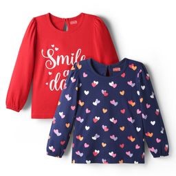Babyhug 100% Cotton Knit Full Sleeves T-Shirts with Text & Heart Graphics Pack of 2 - Navy Blue & Red-picture-36