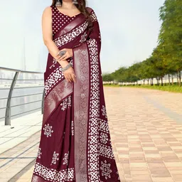 J 6 DESIGNER Ethnic Motifs Zari Block Print Saree-picture-32