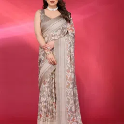 CATCHY FOREVER Floral Printed Brasso Saree-20