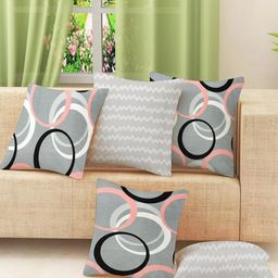 IVAZA Grey & Black Set of 5 Geometric Square Cushion Covers-29