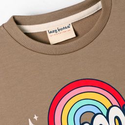 Lazy Bones Looper Knit Full Sleeves T-Shirt with Text Print - Brown image 5