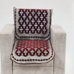 Fashion Throw Maroon & White 2 Pieces Floral Printed Jacquard Sofa Covers-image-27