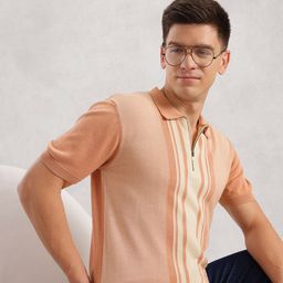 Nautica Striped Polo Collar Pure Cotton T-shirt-image-28