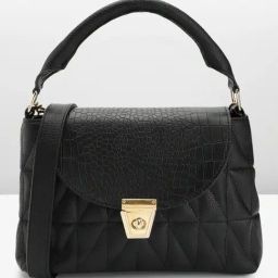 Carlton London Black Textured Medium Handbag-22