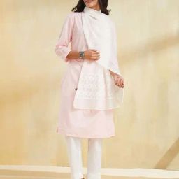 Fabindia White Regular Fit Embroidered Stole-picture-26