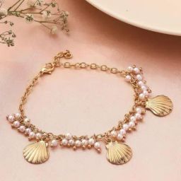 Priyaasi White Pearls Contemporary Link Charms Bracelet-15