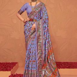 Satrani Purple Printed Saree With Unstitched Blouse-picture-16