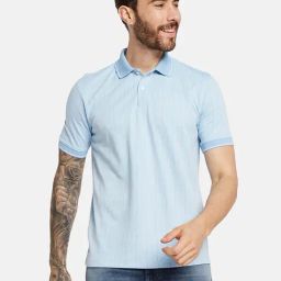 Octave Sky Cotton Regular Fit Striped Polo T-Shirt-image-11