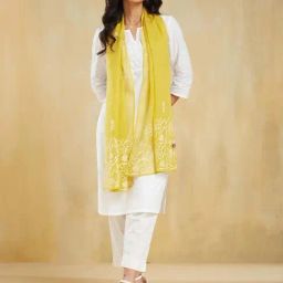 Fabindia Lime Regular Fit Embroidered Stole-picture-20