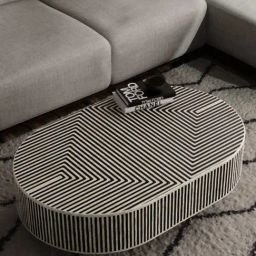 Casagold Black Large Harmony Bone Inlay Oval Shape Coffee Table-31