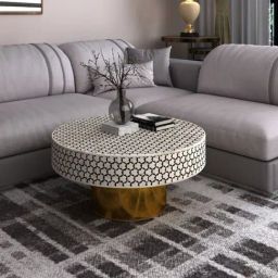 Casagold Black Targua Bone Inlay Large Round Coffee Table-12