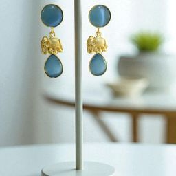 TISHUL JEWELS Gold-Plated Crystals Studded Elephant Shaped Drop Earrings-image-61