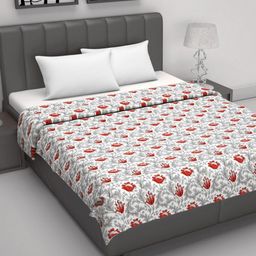 Divine Casa Emrald Red & White Floral Printed AC Room Cotton 120 GSM Double Bed Dohar-1