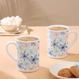 Larah by Borosil Blue Dawn Opalware Tea & Coffee Mug Set of 2 pcs 350 ml Each (White)-44