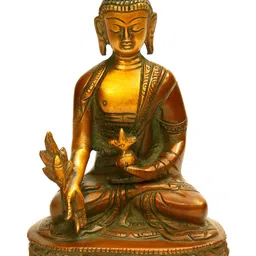Exotic India Double Chola Gold-Toned & Brown Lord Buddha Brass Idol Showpiece-image-5