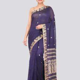 Pinkloom Blue Pure Cotton Embroidered Saree With Blouse-image-63