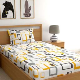Home Ecstasy White & Yellow Cotton 140 TC Bedsheet Set-image-88