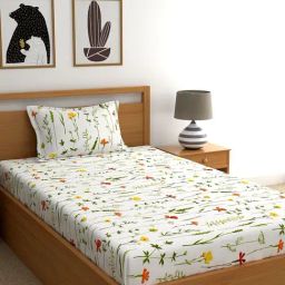Home Ecstasy White & Green Cotton 140 TC Bedsheet Set-image-72