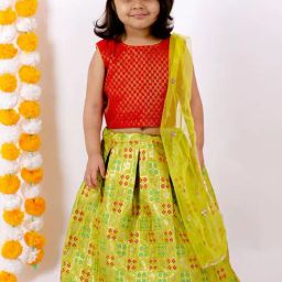 Little Bansi Kids Red & Green Embellished Kurta Lehenga Set-image-44