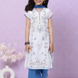 BIBA Girls White & Blue Zari Work Suit Set-16