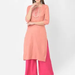 Span Peach Cotton Embroidered Straight Kurta-36