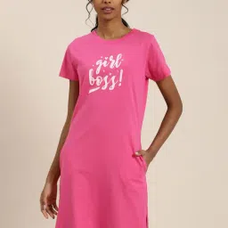 Quarantine Pink Graphic Print Night Dress-image-57