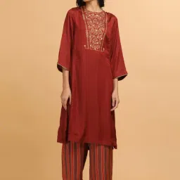 Folksong By W Red Embroidered A Line Kurta-image-69