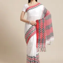 Kalakari India White Cotton Woven Saree With Unstitched Blouse-image-64
