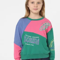 KIDS ONLY Green & Pink Color Block Full Sleeves Sweatshirt-image-24