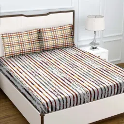 BELLA CASA Genteel Stripes Multicolor 180 TC Cotton King Bedsheet with 2 Pillow Covers-image-79