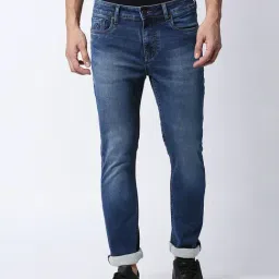 Dragon Hill Blue Slim Fit Lightly Washed Jeans-picture-33