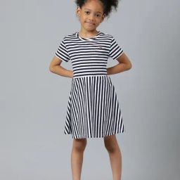 Beverly Hills Polo Club Kids White & Navy Cotton Striped Dress-image-80