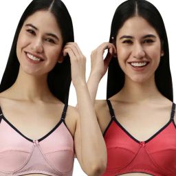 Kryptic Baby Pink & Fuchsia Full Coverage Everyday Bra - Pack of 2-image-131