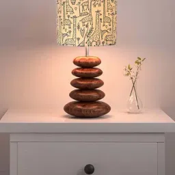Homesake Off-White & Brown Wood Bedside Desk Nightstand Table Lamp-21