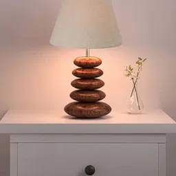 Homesake White & Brown Wood Bedside Desk Nightstand Table Lamp-33