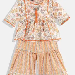 READIPRINT FASHIONS Kids Cream & Orange Floral Print Kurta with Sharara-image-67