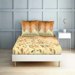 Spaces Floral Brown 180 TC Cotton Double Bed Sheet with 2 Pillow Covers-image-43
