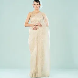 Mohey Cream Organza Embroidered Saree-picture-17