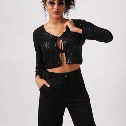 Globus Black Regular fit Solid Shrug-30