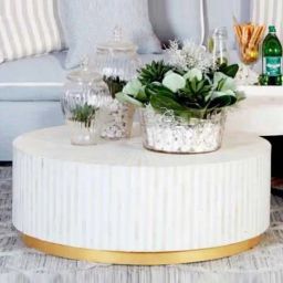 Casagold White Small Bone Inlay Round Makayla Coffee Table-4