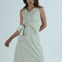 SHOWOFF Sea Green Cotton Solid Dress-image-6